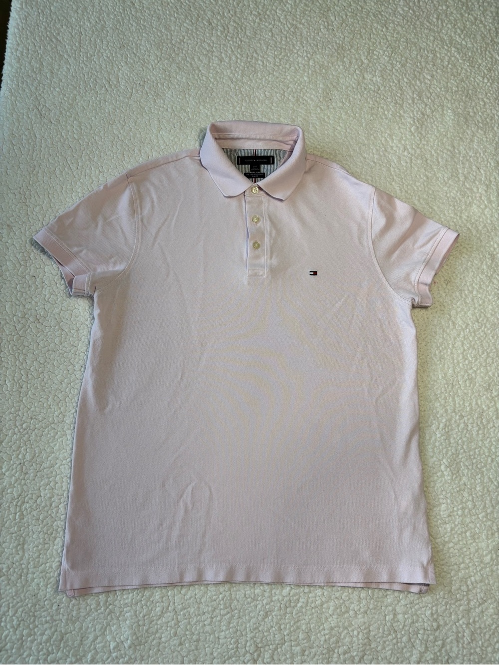Tommy Hilfiger Men's Slim Fit Polo Shirt Light Pink Short Sleeve Size L Preppy